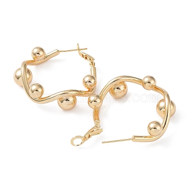 Brass Round Beaded Rhombus Hoop Earrings(EJEW-A025-03G)-2