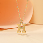 Alloy Textured Initial Pendant Necklaces, Golden, Letter H, 18.31 inch(46.5cm)(FS-WG9837C-08)