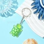 Tortoise Resin Keychain, with Platinum Iron Rings, Light Green, 10.6cm(KEYC-YW00149-02)