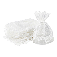 PandaHall Elite Organza Gift Bags with Lace, Rectangle with Flower Pattern, Creamy White, 14~15x10~11cm(OP-PH0001-21)