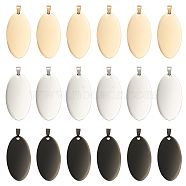 AHADERMAKER 18Pcs 3 Colors 201 Stainless Steel Pendants, Blank Tag, Oval Charm, Mixed Color, 50x25x0.8mm, Hole: 8x4mm,  6pcs/color(STAS-GA0001-44)