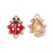 Alloy Crystal Rhinestones Connector Charms, with FireBrick & Black Enamel, Ladybug Links, Golden, 23x16.5x5mm, Hole: 2.3mm(FIND-A024-39G)
