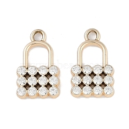 Alloy Rhinestone Pendants, Lock, Golden, 18x11x3mm, Hole: 2mm(FIND-M018-11G)