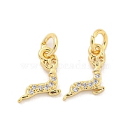 Brass Micro Pave Clear Cubic Zirconia Charms, Deer, Golden, 10.5x9x1.5mm, Hole: 3mm(KK-Z044-31G)