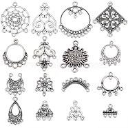 64Pcs 16 Style Tibetan Style Alloy Chandelier Component Links, Mixed Shapes, Antique Silver, 14~35x13.3~33.5x1~2.5mm, Hole: 1.5~3mm, 4pcs/style(TIBE-SC0001-75)