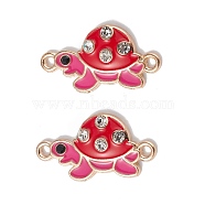 Alloy Enamel Connector Charms, Tortoise Links with Crystal Rhinestone, Light Gold, Cadmium Free & Nickel Free & Lead Free, Red, 23x12x3mm, Hole: 1.5mm(ENAM-I054-04A)