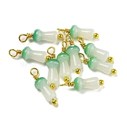 Mushroom Glass Charms, with Real 18K Gold Plated Brass Findings, Lime Green, 14~14.5x4~4.5mm, Hole: 1.6mm(KK-C046-02A)