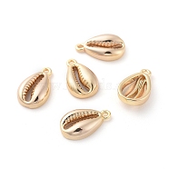 Brass Charms, Cowrie Shell Shape, Nickel Free, Real 18K Gold Plated, 12.5x7.5x3mm, Hole: 1mm(X-KK-S350-259G)