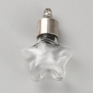 Clear Glass Bottle Pendants, with Platinum Brass Finding, Star, 32.5x20.5x12.5mm, Hole: 1.8mm(GLAA-WH0035-33A)