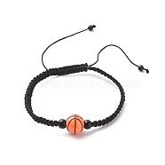 Acrylic Braided Bead Bracelet, Nylon Cord Adjustable Bracelet for Women, Basketball Pattern, Inner Diameter: 2-1/8~3-1/2 inch(5.5~8.8cm)(BJEW-JB08552-01)