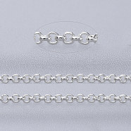 Brass Rolo Chains, Belcher Chains, Soldered, with Spool, Cadmium Free & Lead Free, Silver Color Plated, 1x0.4mm, about 92m/roll(CHC-S008-002I-S)
