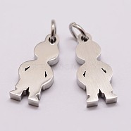 304 Stainless Steel Pendants, Boy Silhouette Pendants, Stainless Steel Color, 16x7x2mm, Hole: 3mm(STAS-P184-02P-A)