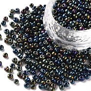 (Repacking Service Available) 8/0 Glass Seed Beads, Iris Round, Colorful, 3mm, Hole: 1mm, about 12g/bag(SEED-C018-3mm-605)