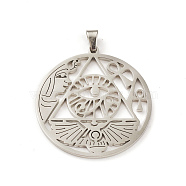 304 Stainless Steel Hollow Pendants, Flat Round with Eye of Horus & Ankh Cross & Wing Charm, Stainless Steel Color, 34x32x1.5mm, Hole: 4.5x3mm(STAS-P321-02P)