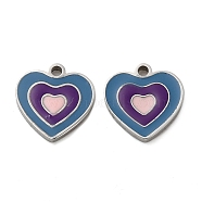 304 Stainless Steel Enamel Charms, Heart Charm, Stainless Steel Color, 9.5x9x1.5mm, Hole: 2mm(STAS-D018-06P)