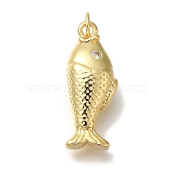 Rack Plating Brass Micro Pave Cubic Zirconia Pendants, Cadmium Free & Lead Free, Long-Lasting Plated, Fish, Real 18K Gold Plated, 23x9x7mm, Hole: 3mm(KK-I720-66G)