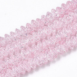 Crackle Glass Beads, Dyed & Heated, Rondelle, Pink, 8x4mm, Hole: 1mm, about 89~95pcs/strand, 15.16~15.55 inch(38.5~39.5cm)(X-GLAA-S192-004E)