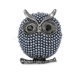 Owl Alloy Brooches for Backpack Clothes, with Plastic Pearl, Steel Blue, 39.5x33.5mm(PALLOY-D361-22G)