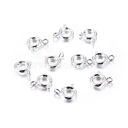 Brass Spring Ring Clasps, Cadmium Free & Lead Free, Great for Jewelry Making, Silver Color Plated, 9mm, Hole: 1.5mm(KK-H418-S)