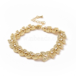 Clear Cubic Zirconia Butterfly Link Chain Bracelet, Brass Jewelry for Women, Golden, 7 inch(17.7cm)(BJEW-B068-05)
