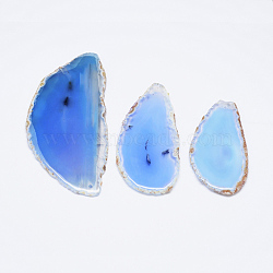 Natural Agate Slices Big Pendants, Dyed, Sky Blue, 50~110x27~60x5~10mm, Hole: 2mm, about 20~40pcs/kg(G-E022-9)