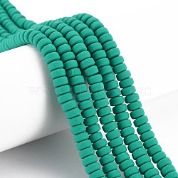 Handmade Polymer Clay Beads Strands, for DIY Jewelry Crafts Supplies, Flat Round, Green, 6~7x3mm, Hole: 1.5mm, about 113~116pcs/strand, 15.55 inch~16.14 inch(39.5~41cm)(CLAY-N008-64)