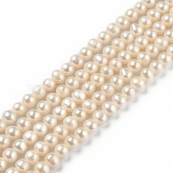 Natural Cultured Freshwater Pearl Beads Strands, Round, Bisque, 5~6x5.5~6mm, Hole: 0.6mm, about 70pcs/strand, 15.55 inch(39.5cm)(PEAR-L033-08C-02)