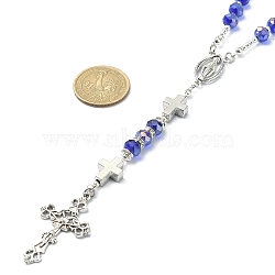 Glass Rosary Bead Necklaces, Alloy Virgin Mary with Cross Pendant Necklace for Women, Antique Silver, 25.59 inch(65cm)(NJEW-TA00080)