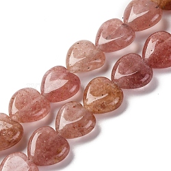 Natural Strawberry Quartz Beads Strands, Heart, 11.5~12x11.5~12x5~5.5mm, Hole: 1mm, about 33pcs/strand, 15.16''(38.5cm)(G-I372-A17-01)