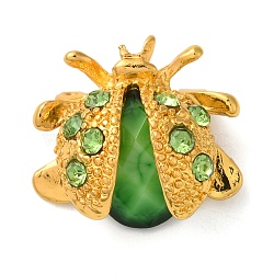 Alloy Rhinestone Ladybird Brooch, with Resin, for Clothes Backpack, Golden, Lawn Green, 19x21mm(JEWB-B020-01G-02)