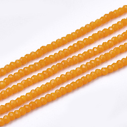 Opaque Solid Color Glass Beads Strands, Faceted, Rondelle, Orange, 2~2.5x1~1.5mm, Hole: 0.5mm, about 165~170pcs/strand, 11.81 inch~12.20 inch(30~31cm)(X-GLAA-S178-14A-05)