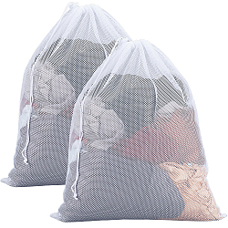 2Pcs Polyester Drawstring Clothing Storage Bags, Mesh Laundry Bags, Rectangle, White, 620x490x1mm(ABAG-GF0001-49B)