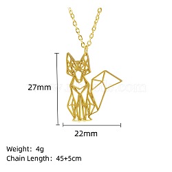 Stainless Steel Geometric Artistic Hollow Animal Pendant Necklaces, Clavicle Chain Necklaces for Women, Golden, Fox, 17.72 inch(45cm)(JK0174-12)