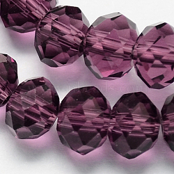 Handmade Glass Beads, Imitate Austrian Crystal, Faceted Rondelle, Purple, 8.00x6.00mm, Hole: 1.00mm, about 68~70pcs/strand(X-G02YI052)