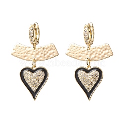 Clear Cubic Zirconia Heart Dangle Hoop Earrings, Brass Long Drop Earrings for Women, Real 18K Gold Plated, 43mm, Pin: 1mm(EJEW-JE05081)
