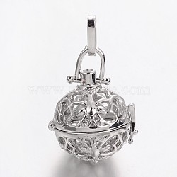 Eco-Friendly Rack Plating Brass Hollow Round with Butterfly Cage Pendants, For Chime Ball Pendant Necklaces Making, Cadmium Free & Nickel Free & Lead Free, Platinum, 34x24.6mm, Hole: 9x3.5mm, inner: 18mm(KK-M176-09P-NR)