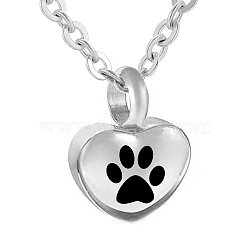 304 Stainless Steel Urn Ashes Pendants, Heart with Paw Print, Stainless Steel Color, 16.5x12mm(BOTT-PW0001-093)