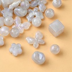 Opaque Acrylic Beads, Glitter Beads, Mixed Shapes, Light Grey, 10.5~17x11~20x5.5~13.5mm, Hole: 1.6~3mm(OACR-YW0001-73E)