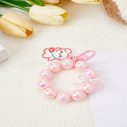 1Pc Acrylic Pendant Decorations, with UV Plating Iridescent Round Beads & Bowknot & Charm, Rabbit, Pink, 103mm, rabbit: 36.5x25.5x1.5mm(HJEW-LP0002-11D)