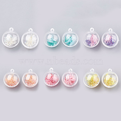 Plastic Ball Pendants, with Dried Flower and Resin, Round, Mixed Color, 36x30x30mm, Hole: 3mm(MACR-S298-02-M)