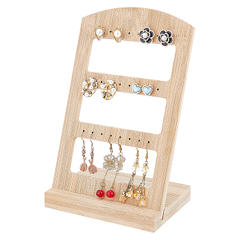 24-Hole 3-Row Wood Earring Display Stands, Rectangle, BurlyWood, Finish Product: 13.3x3.9x21cm, about 2pcs/set