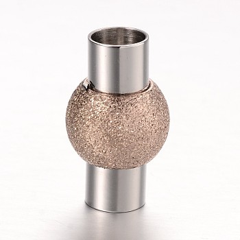 Textured 304 Stainless Steel Column Magnetic Clasps with Glue-in Ends, Rose Gold & Stainless Steel Color, 20x12mm, Hole: 6mm