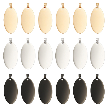 AHADERMAKER 18Pcs 3 Colors 201 Stainless Steel Pendants, Blank Tag, Oval Charm, Mixed Color, 50x25x0.8mm, Hole: 8x4mm,  6pcs/color