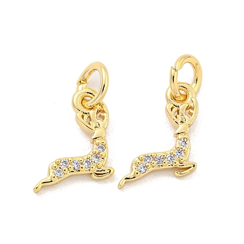 Brass Micro Pave Clear Cubic Zirconia Charms, Deer, Golden, 10.5x9x1.5mm, Hole: 3mm
