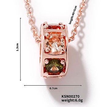 Brass Colorful Rhinestone Pendant Necklaces for Women, Fashionable and Versatile, Rose Gold, Ring, 15.75 inch(40cm)