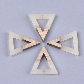 Resin & Walnut Wood Pendants, Triangle, WhiteSmoke, 27.5x24x3.5mm, Hole: 1.8mm