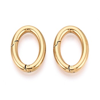 304 Stainless Steel Spring Gate Rings, Oval, Ion Plating(IP), Real 18K Gold Plated, 24x17x4mm
