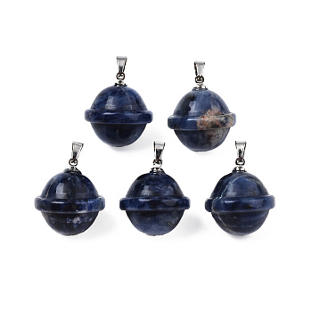 Natural Sodalite Pendants, with Stainless Steel Color Tone Stainless Steel Findings, Planet, 22.5x20mm, Hole: 3x5mm