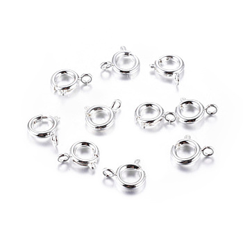 Brass Spring Ring Clasps, Great for Jewelry Making, Silver Color Plated, 9mm, Hole: 1.5mm