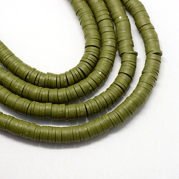 Eco-Friendly Handmade Polymer Clay Beads, Disc/Flat Round, Heishi Beads, Dark Olive Green, 6x1mm, Hole: 2mm, about 380~400pcs/strand, 17.7 inch